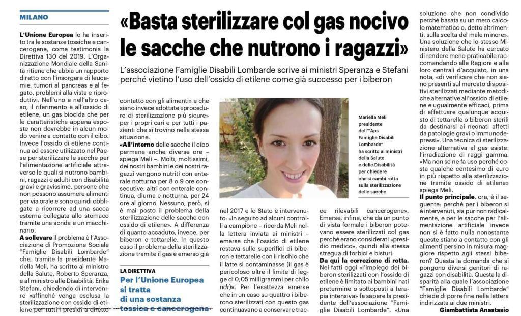 Basta sterilizzare col gas nocivo le sacche che nutrono i nostri ragazzi