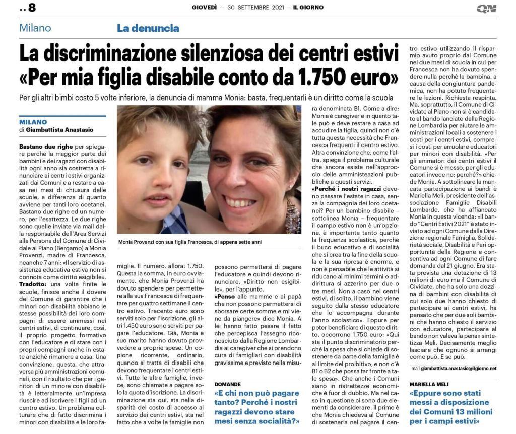 La discriminazione silenziosa dei centri estivi “Per mia figlia disabileconto da 1.750€